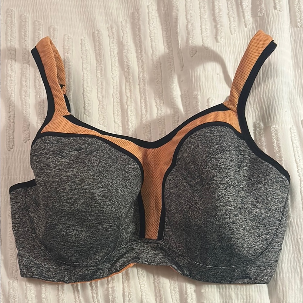 Gray and Orange High-Impact Sports Bra